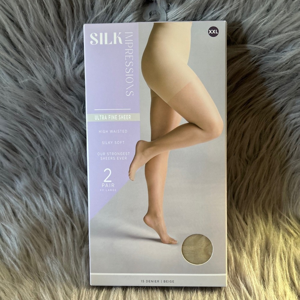 Silk Impressions‎ Ultra Fine Sheer Tights Womens Size XXL/2X Beige High Waisted